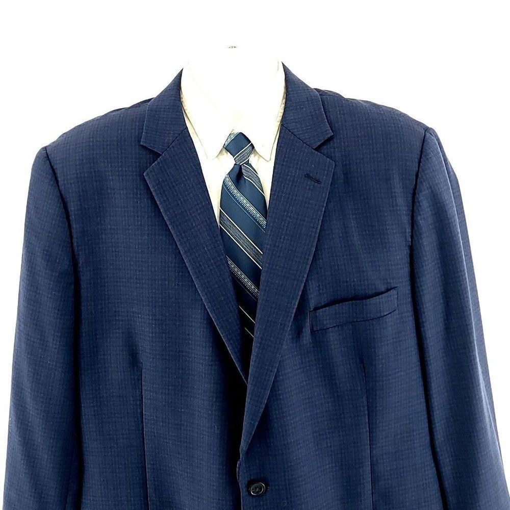 Joseph & Feiss Gold Blue Plaid Wool 2 Button Blazer 46l Tagged 52l Has Been Tail